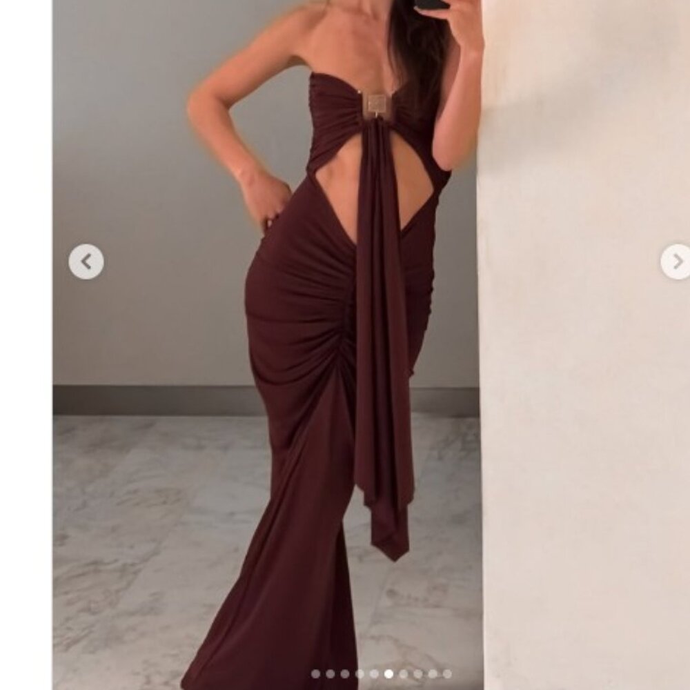 New Christopher Esber Bezel Quartz Disconnect Dress in Mahogany maxi cutout - Picture 9 of 11